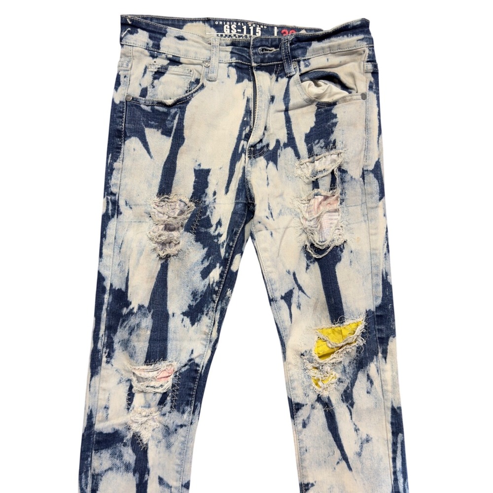 GS-115 Skinny Jeans‎ Mens Bleached Distressed Denim Grunge Alt Streetwear Punk
